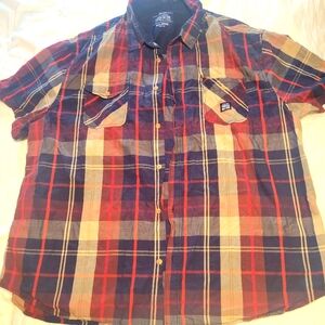 Men's Button Down..Short Sleve..5x...Blue/Red